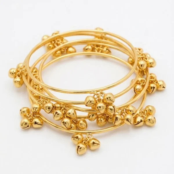 Brass Gold Kashmiri Ghunghroo Bangles Set of 4 Pcs | Traditional Oxidized Indian Festival & Mehndi Jewelry
