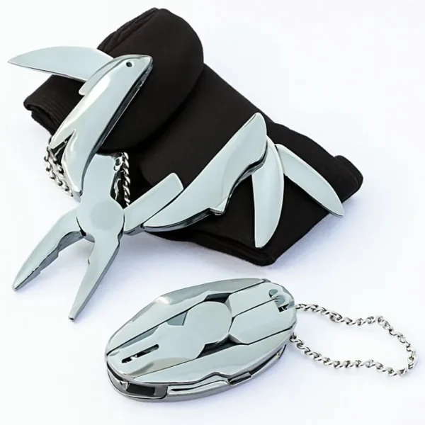 Stainless Steel Outdoor Portable Multitool Plier Knife | Mini Keychain Multi Tool with Screwdriver & Pouch | Camping, Hiking & Everyday Use